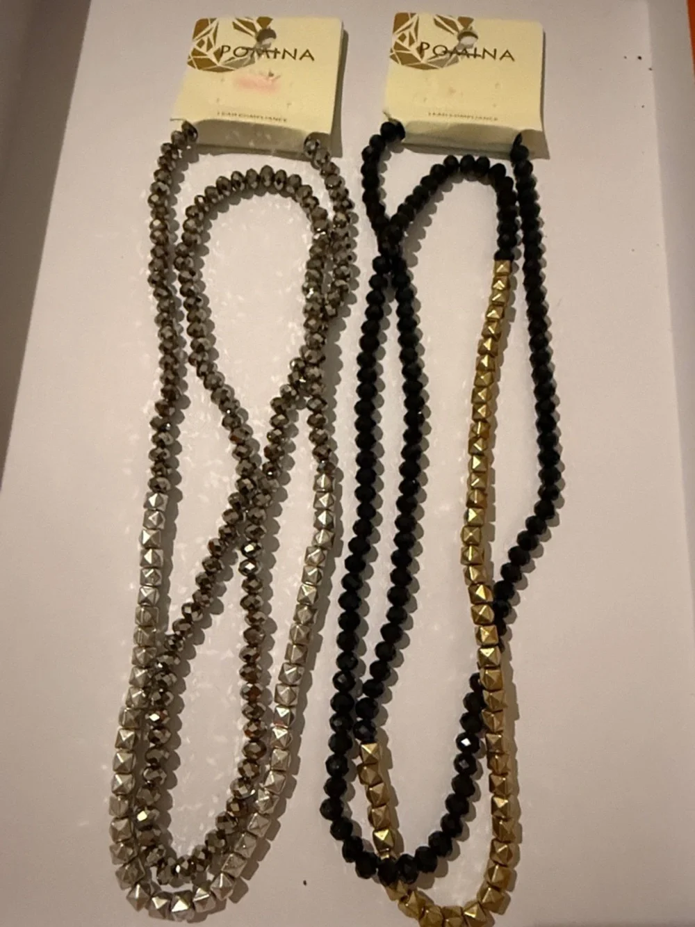 Pomina Black/Gold and Silver Beaded Necklace Set of 2